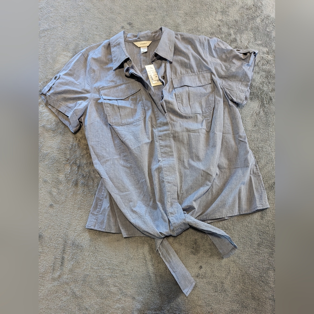 CJ banks xl tie front button down top